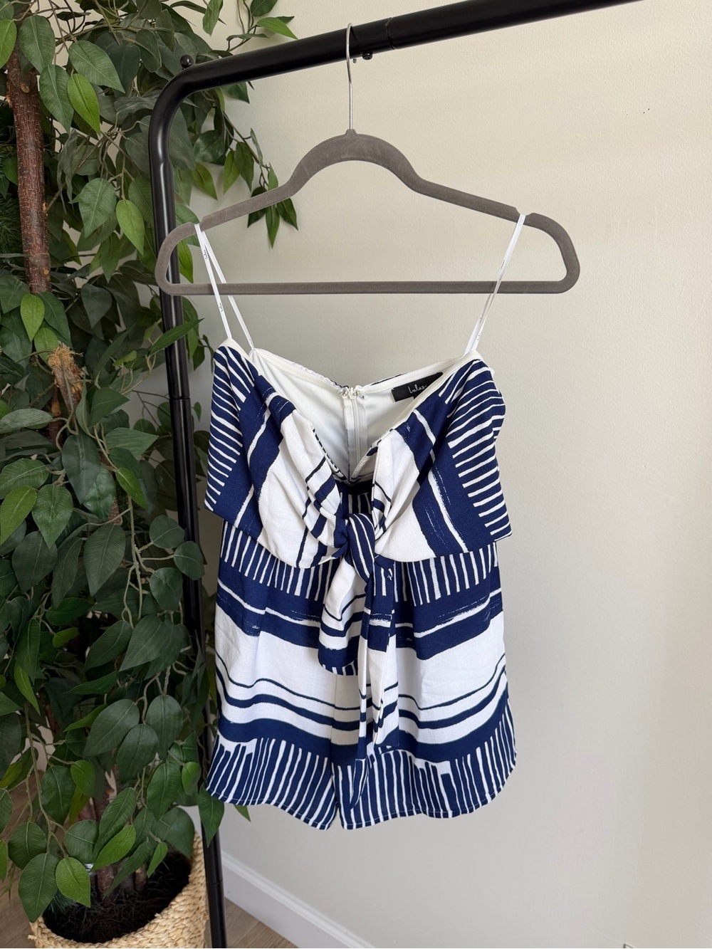 Lulu's Navy and White Strapless Tie-Front Dress